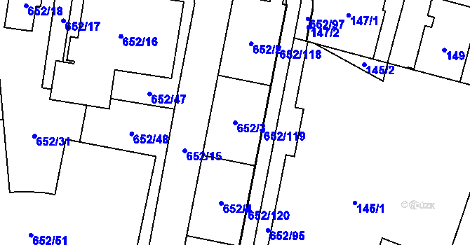 Parcela st. 652/3 v KÚ Letňany, Katastrální mapa