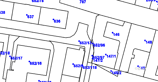 Parcela st. 652/13 v KÚ Letňany, Katastrální mapa