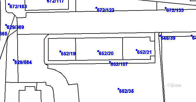 Parcela st. 652/20 v KÚ Letňany, Katastrální mapa