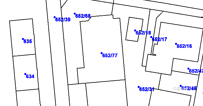 Parcela st. 652/77 v KÚ Letňany, Katastrální mapa
