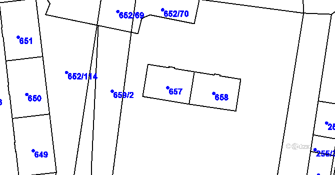 Parcela st. 657 v KÚ Letňany, Katastrální mapa