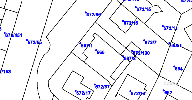 Parcela st. 666 v KÚ Letňany, Katastrální mapa