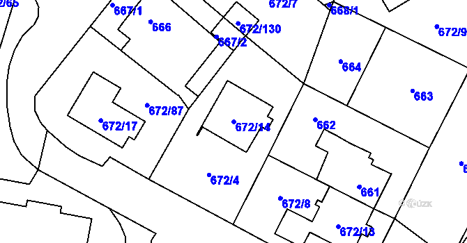 Parcela st. 672/14 v KÚ Letňany, Katastrální mapa