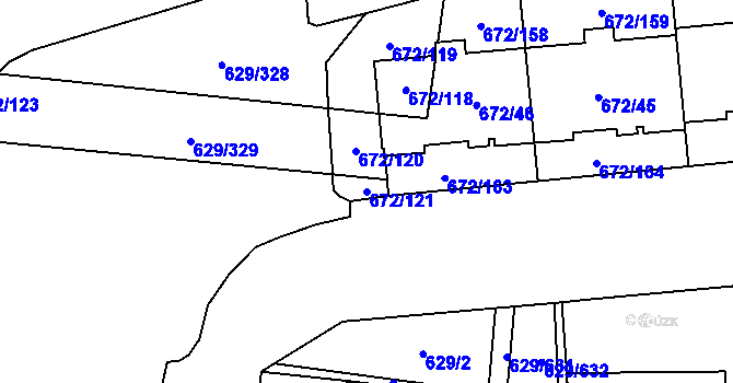 Parcela st. 672/121 v KÚ Letňany, Katastrální mapa