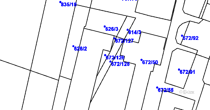 Parcela st. 672/126 v KÚ Letňany, Katastrální mapa