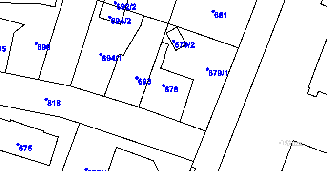 Parcela st. 678 v KÚ Letňany, Katastrální mapa
