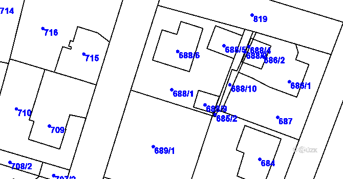 Parcela st. 688/1 v KÚ Letňany, Katastrální mapa
