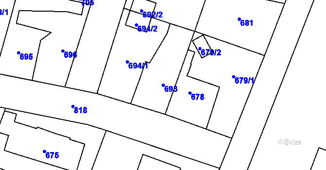 Parcela st. 693 v KÚ Letňany, Katastrální mapa