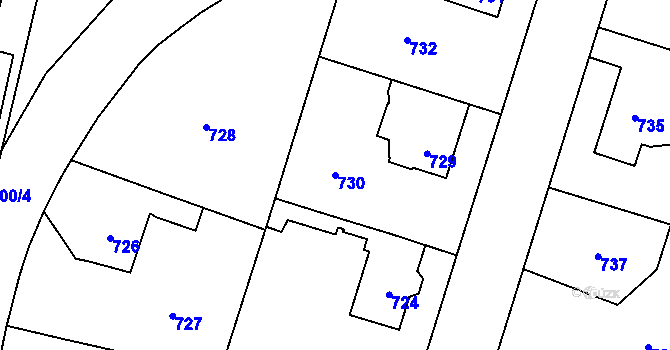 Parcela st. 730 v KÚ Letňany, Katastrální mapa