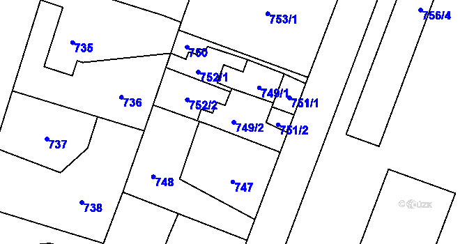 Parcela st. 749/2 v KÚ Letňany, Katastrální mapa