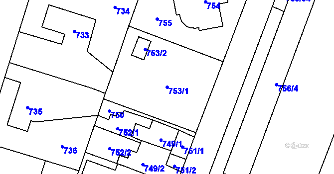 Parcela st. 753/1 v KÚ Letňany, Katastrální mapa
