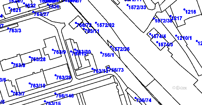 Parcela st. 756/1 v KÚ Letňany, Katastrální mapa