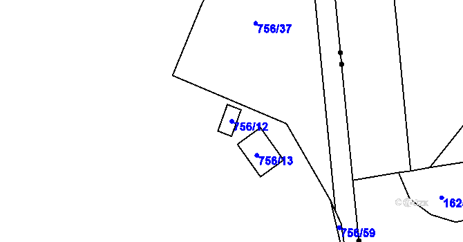 Parcela st. 756/12 v KÚ Letňany, Katastrální mapa