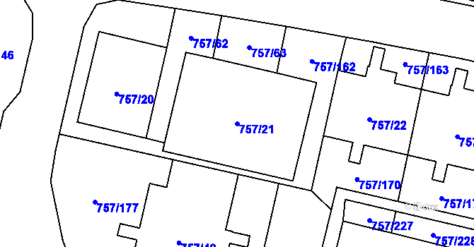 Parcela st. 757/21 v KÚ Letňany, Katastrální mapa