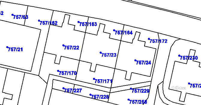 Parcela st. 757/23 v KÚ Letňany, Katastrální mapa
