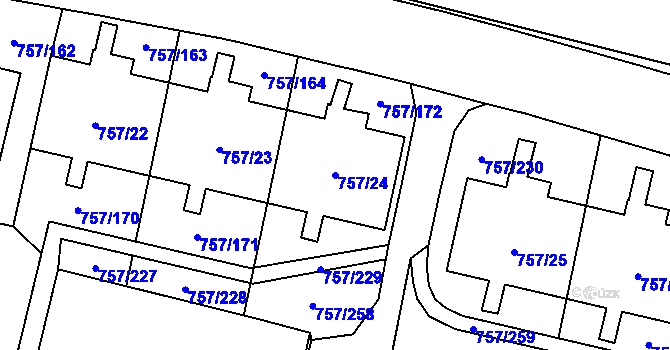 Parcela st. 757/24 v KÚ Letňany, Katastrální mapa