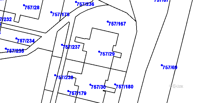 Parcela st. 757/29 v KÚ Letňany, Katastrální mapa
