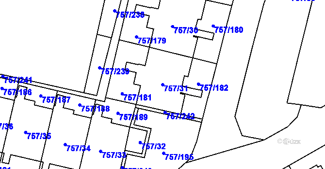 Parcela st. 757/31 v KÚ Letňany, Katastrální mapa