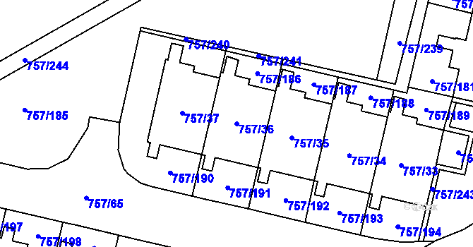Parcela st. 757/36 v KÚ Letňany, Katastrální mapa