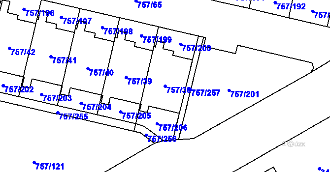 Parcela st. 757/38 v KÚ Letňany, Katastrální mapa