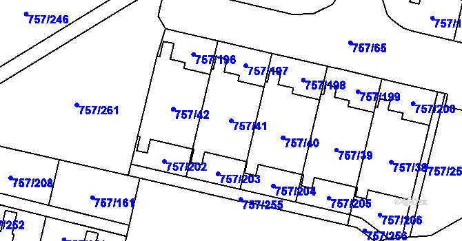 Parcela st. 757/41 v KÚ Letňany, Katastrální mapa