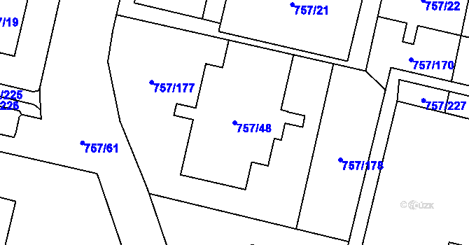 Parcela st. 757/48 v KÚ Letňany, Katastrální mapa