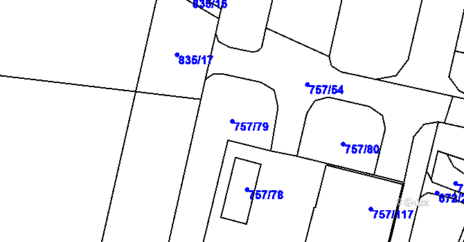 Parcela st. 757/79 v KÚ Letňany, Katastrální mapa