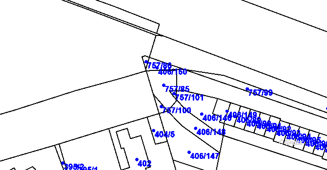 Parcela st. 757/85 v KÚ Letňany, Katastrální mapa