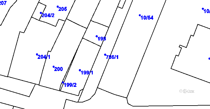 Parcela st. 786/1 v KÚ Letňany, Katastrální mapa
