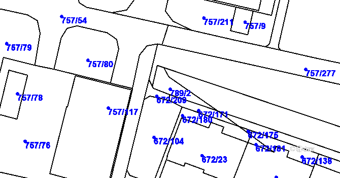 Parcela st. 789/2 v KÚ Letňany, Katastrální mapa