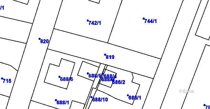 Parcela st. 819 v KÚ Letňany, Katastrální mapa