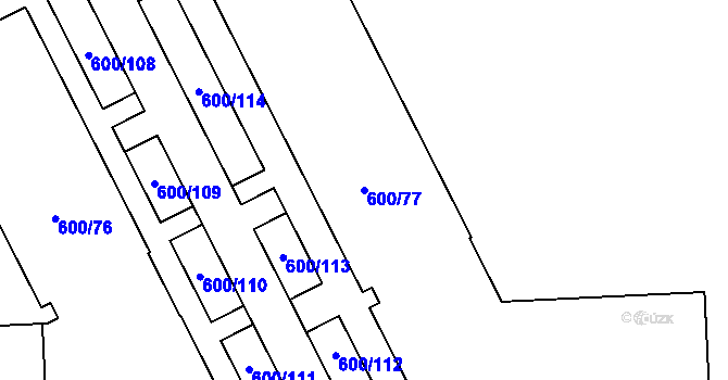 Parcela st. 600/77 v KÚ Letňany, Katastrální mapa