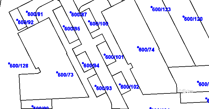 Parcela st. 600/101 v KÚ Letňany, Katastrální mapa