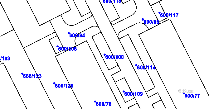 Parcela st. 600/108 v KÚ Letňany, Katastrální mapa