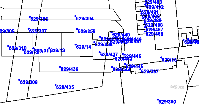 Parcela st. 629/437 v KÚ Letňany, Katastrální mapa