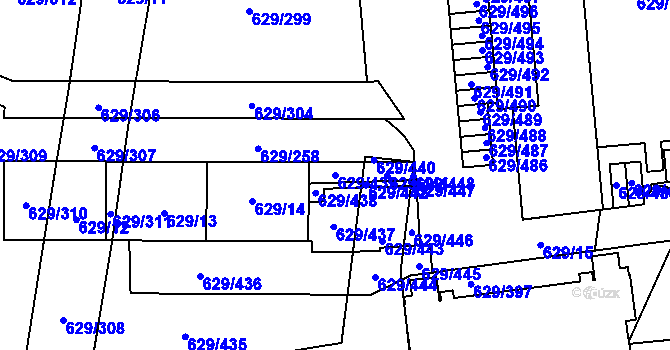 Parcela st. 629/439 v KÚ Letňany, Katastrální mapa