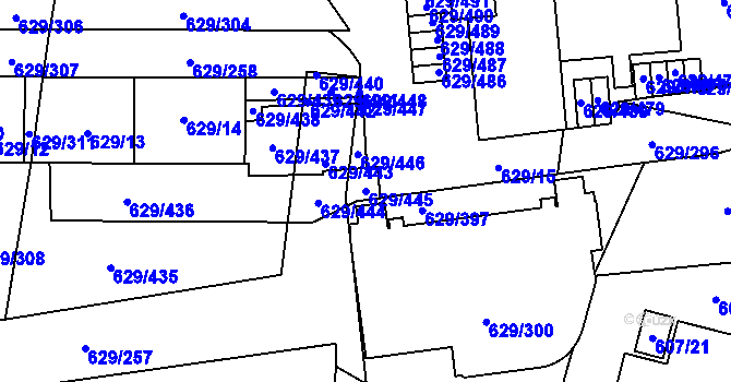 Parcela st. 629/445 v KÚ Letňany, Katastrální mapa