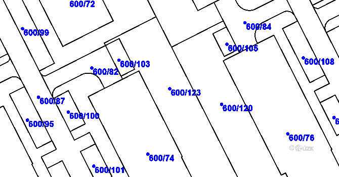 Parcela st. 600/123 v KÚ Letňany, Katastrální mapa