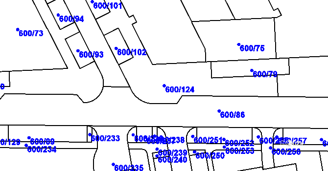 Parcela st. 600/124 v KÚ Letňany, Katastrální mapa