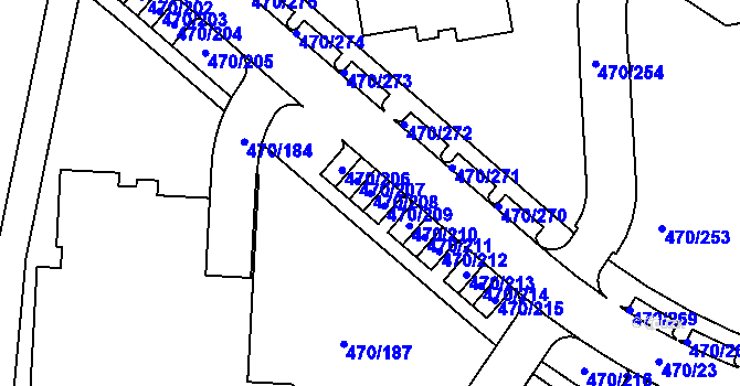 Parcela st. 470/208 v KÚ Letňany, Katastrální mapa
