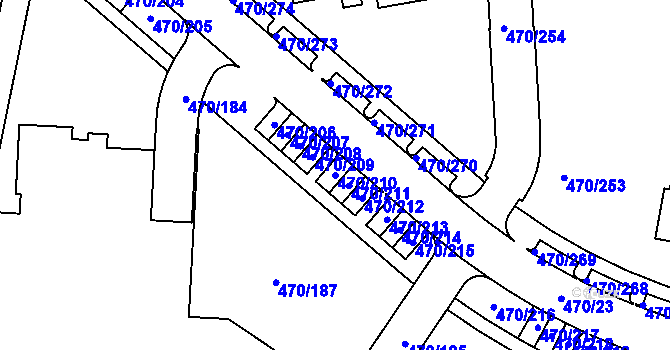 Parcela st. 470/210 v KÚ Letňany, Katastrální mapa