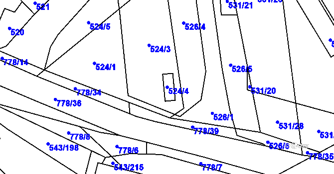 Parcela st. 524/4 v KÚ Letňany, Katastrální mapa