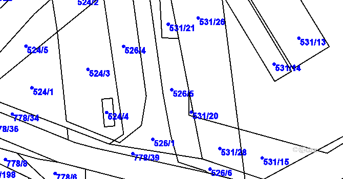 Parcela st. 526/5 v KÚ Letňany, Katastrální mapa