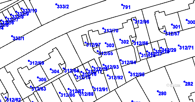 Parcela st. 312/55 v KÚ Letňany, Katastrální mapa