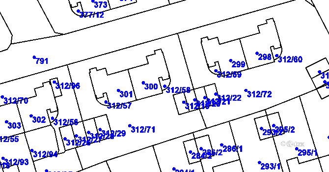 Parcela st. 312/58 v KÚ Letňany, Katastrální mapa