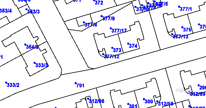 Parcela st. 377/12 v KÚ Letňany, Katastrální mapa