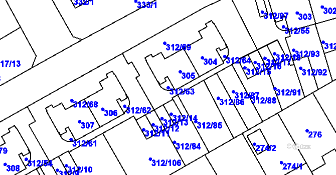 Parcela st. 312/63 v KÚ Letňany, Katastrální mapa