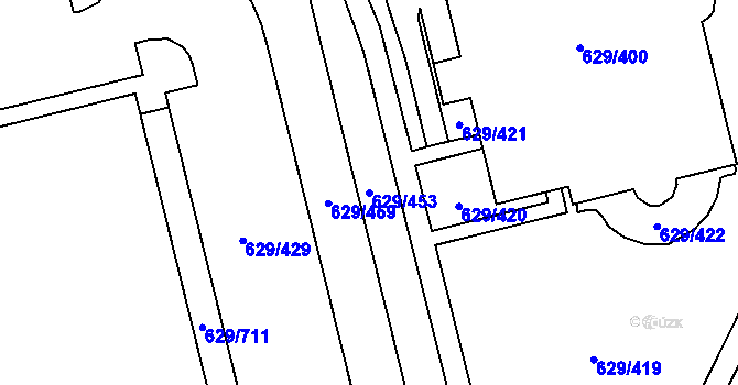 Parcela st. 629/453 v KÚ Letňany, Katastrální mapa