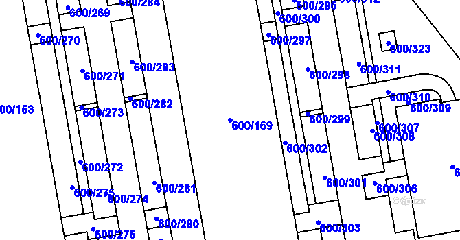 Parcela st. 600/169 v KÚ Letňany, Katastrální mapa