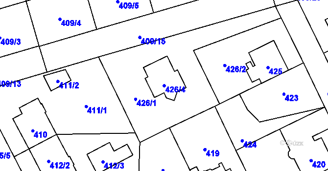 Parcela st. 426/4 v KÚ Letňany, Katastrální mapa